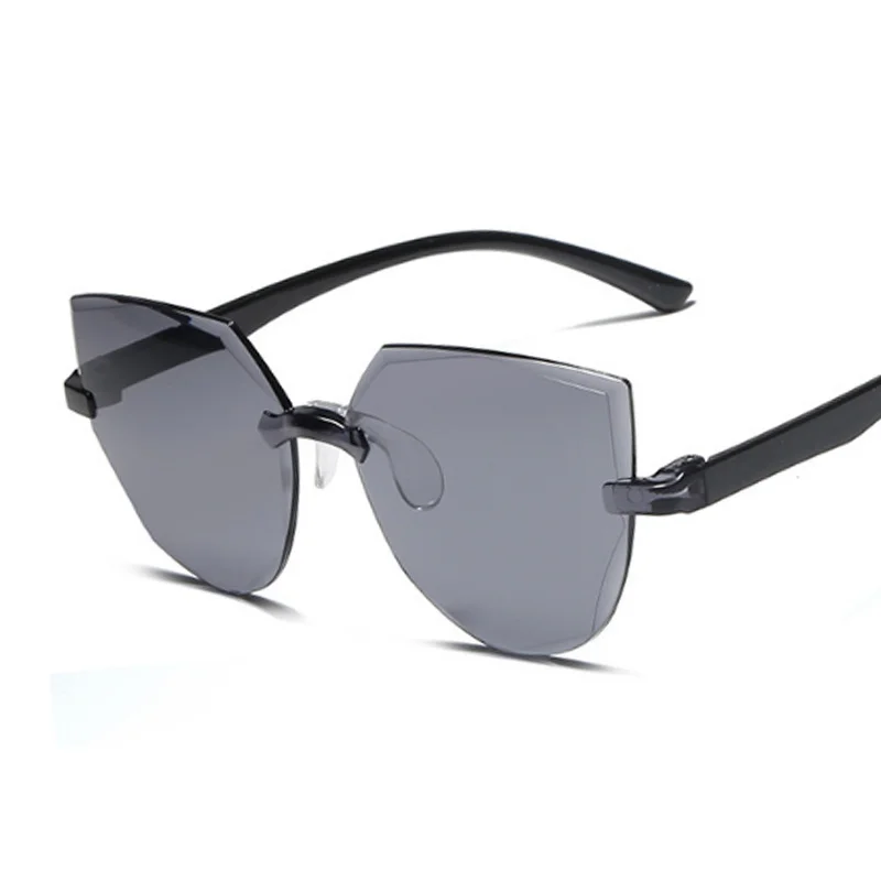 

Очки солнцезащитные женские без оправы, брендовые дизайнерские зеркальные модные солнечные очки кошачий глаз конфетных цветов в ретро сти...