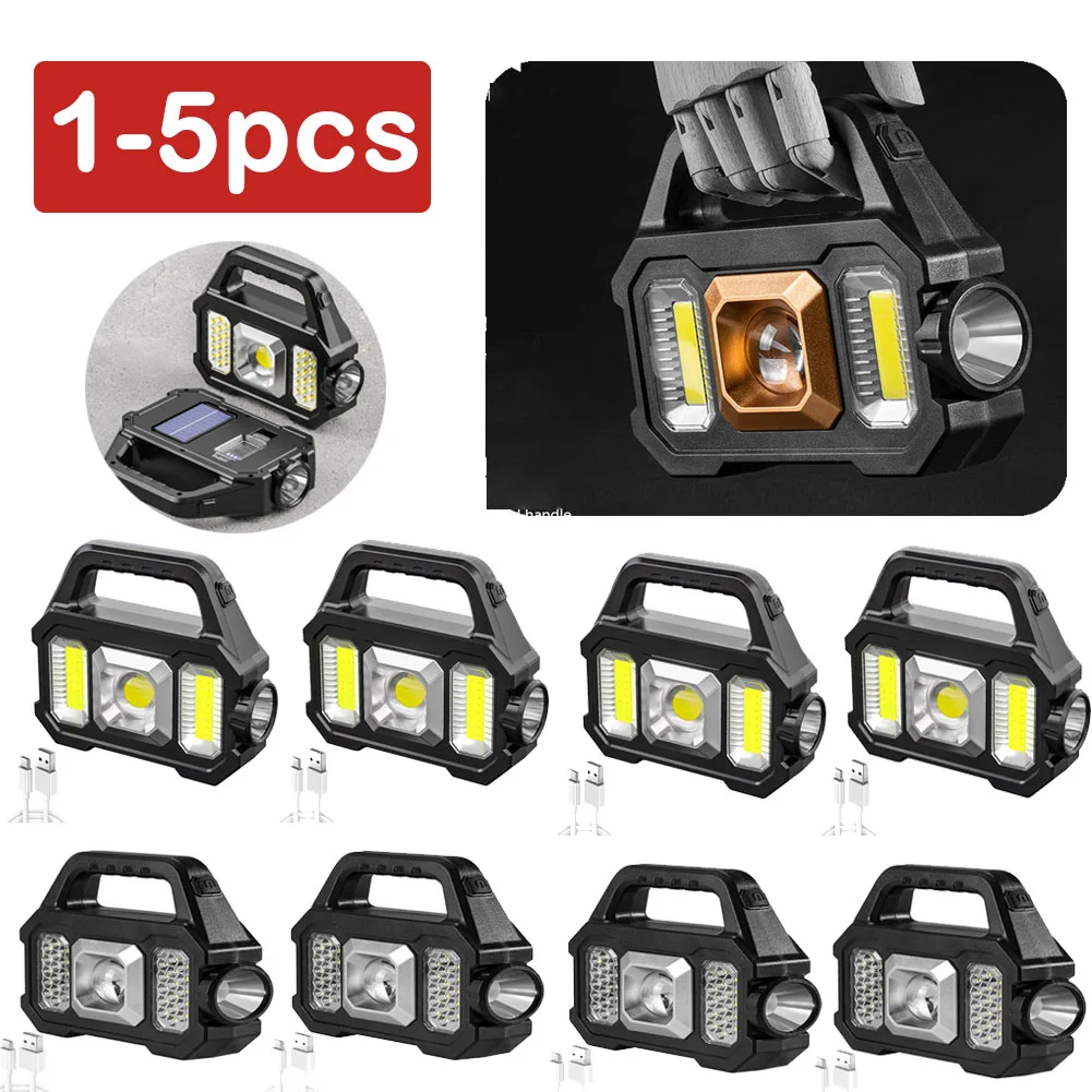 

Суперъяркий светодиодный фонарик на солнечной батарее для кемпинга с COB рабочими фонарями, USB Перезаряжаемый водонепроницаемый ручной фонарик на солнечной батарее, 6 режимов