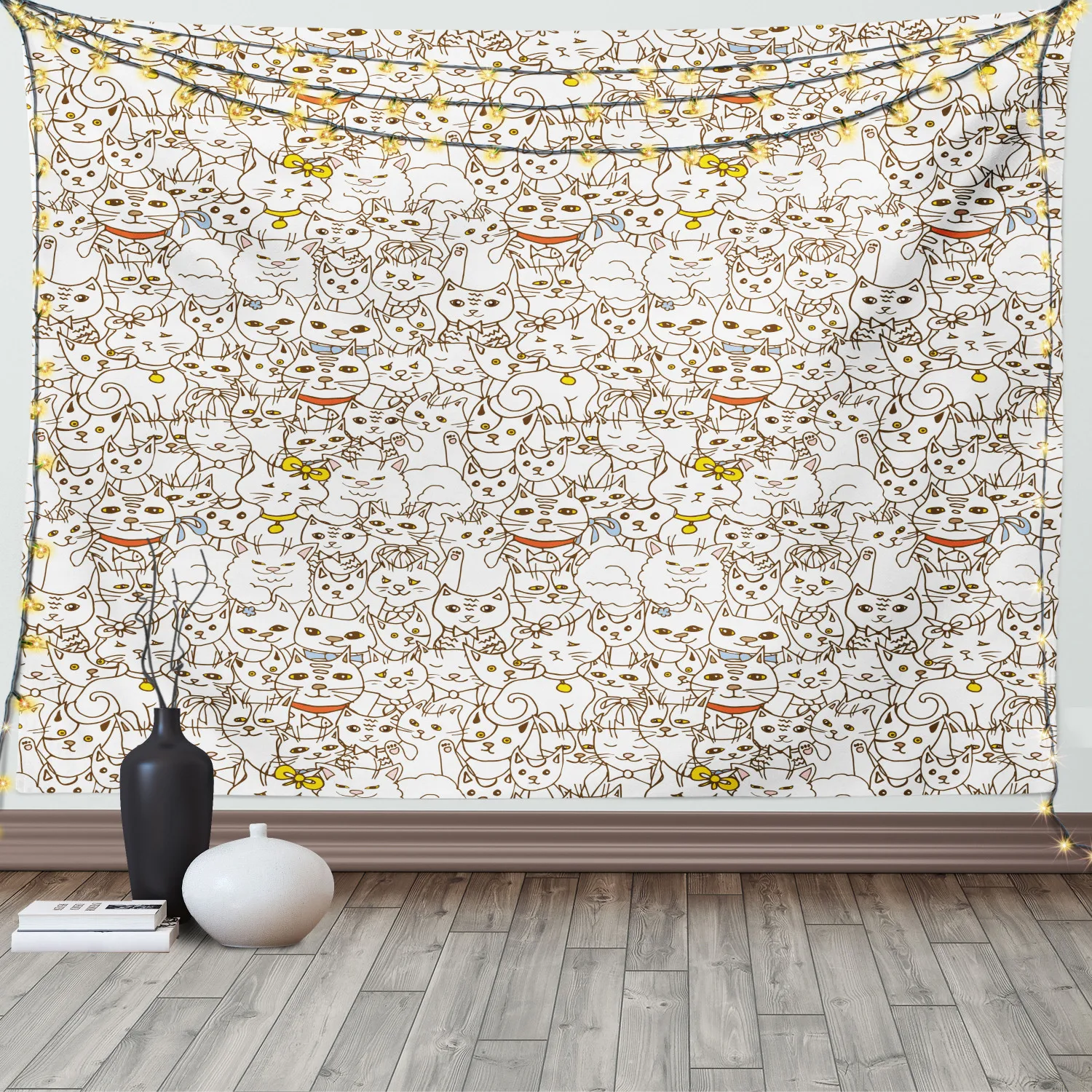 Гобелен с изображением кошки пушистые котята в различных полах атласная ткань