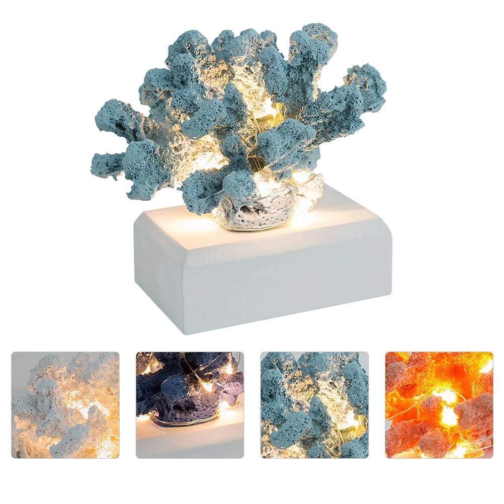 

Coral Night Light Sculpture Resin Decor Figurine Ornament Adornment Lamp Mediterranean Nautical Statue Branch Crafts Simulated