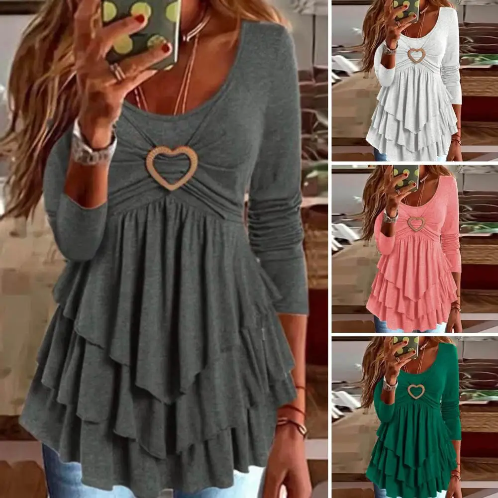 

Женская однотонная блузка с круглым вырезом и длинными рукавами