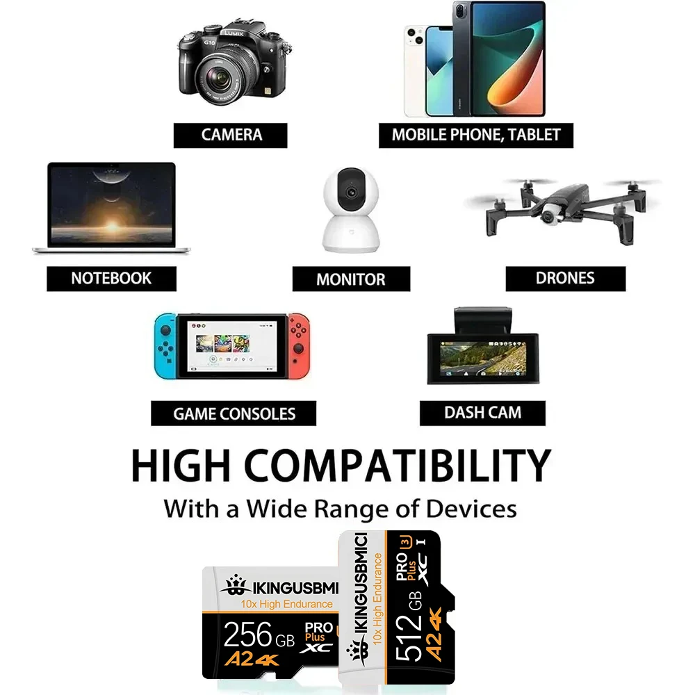 Фото Карты памяти TF, SD, Micro SD объемом 32 ГБ, 128 ГБ, 256 ГБ, 512 ГБ, V60 Ultra HD, ударопрочные, усовершенствованные, для игр, планшетов, GoPro №3