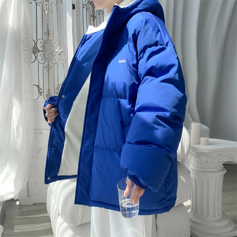 EOENKKY/Fleece Thicken 2022 Men Winter Coat Hooded Oversize Parkas Korean Style Male Padded Coat Warm Jackets M-5XL