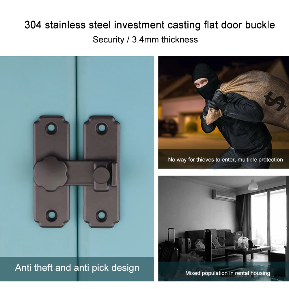 

Right Angle Bedroom Easy Install Home Security 90 180 Degree Buckle Sliding Gate Hasp Latch Black Barn Door Lock Stainless Steel