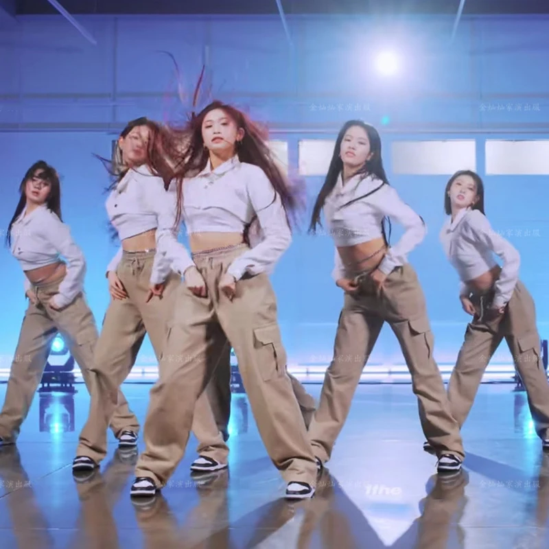 Корейская женская группа джазовый танец белая тонкая футболка с длинным рукавом