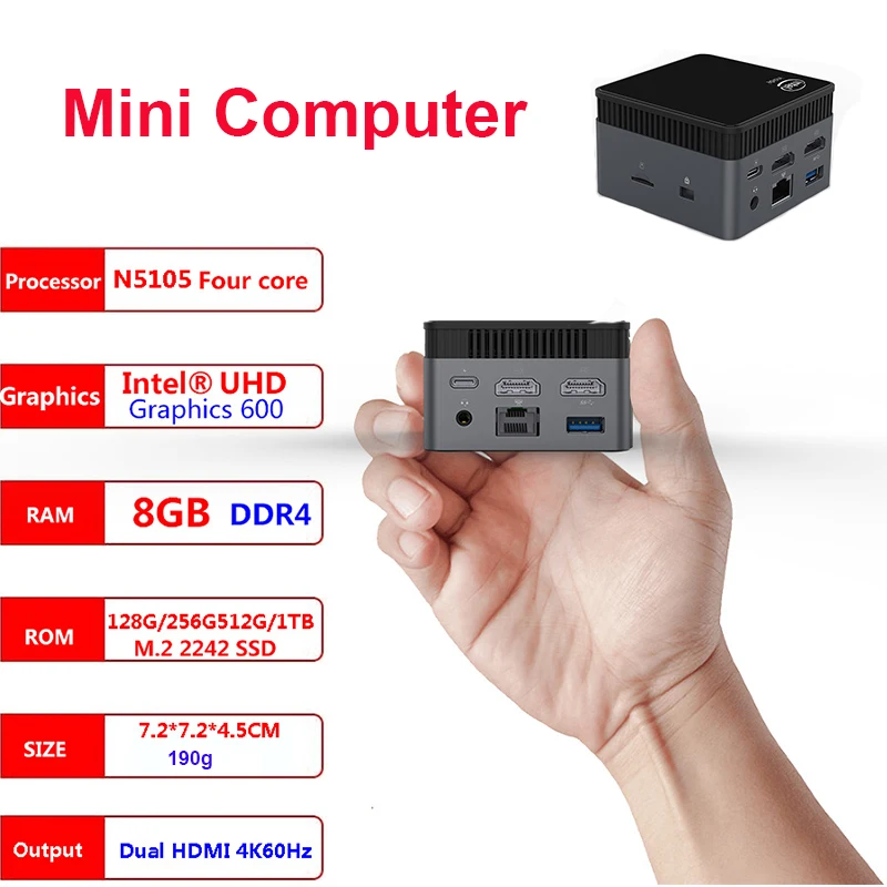 ZX01 Windows 11 Mini PC Intel N5105 2.9GHZ DDR4 8GB 512GB SSD 1000M 5G Wifi BT4.2 Desktop Gaming Mini Computer Pocket Mini Host