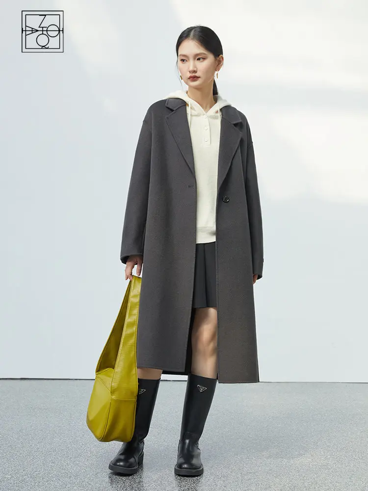 

96.6% ZIQIAO шерстяной Женский, кашемировый, длинный, с отложным воротником