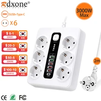 Power Strip With USB Type C Extension Socket With Overload protection for Home Office 3000W EU Plug Adapter 2M Extension Cable