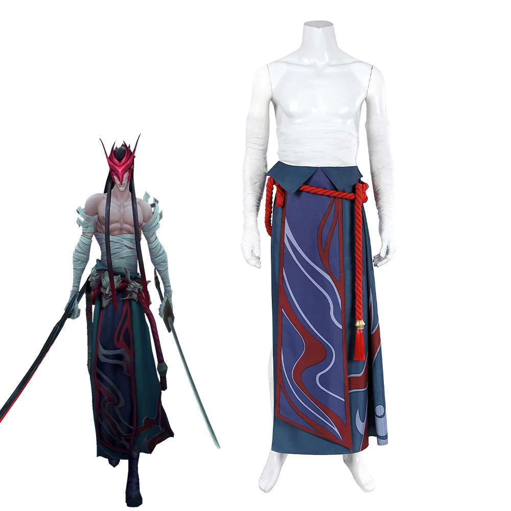 Игра LOL Yone Косплей Костюм Genderswap для мужчин Сексуальные юбки с повязкой Боевая