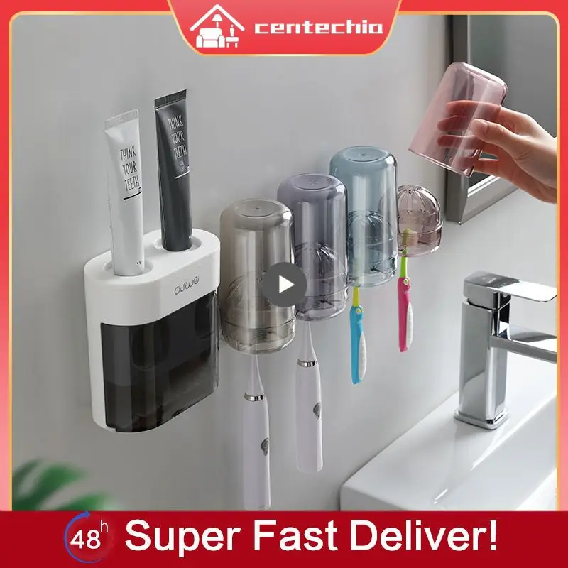 

Household Punch Free Electric Toothbrush Holder Wall Set Storage Rack Wall-mounted Washing Table Shelf 2023 Home Accessories