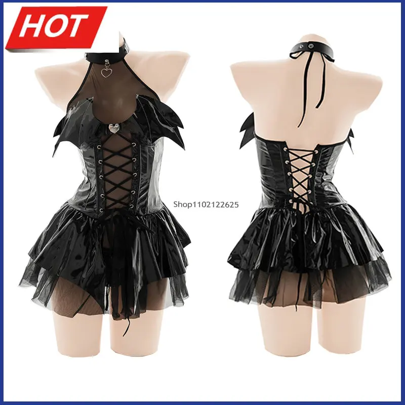 

Женское платье-трансформер в стиле панк, черное Сетчатое платье в стиле девушки-ведьмы, летучая мышь, демон, кожа, на шнуровке, костюм Лолиты,...