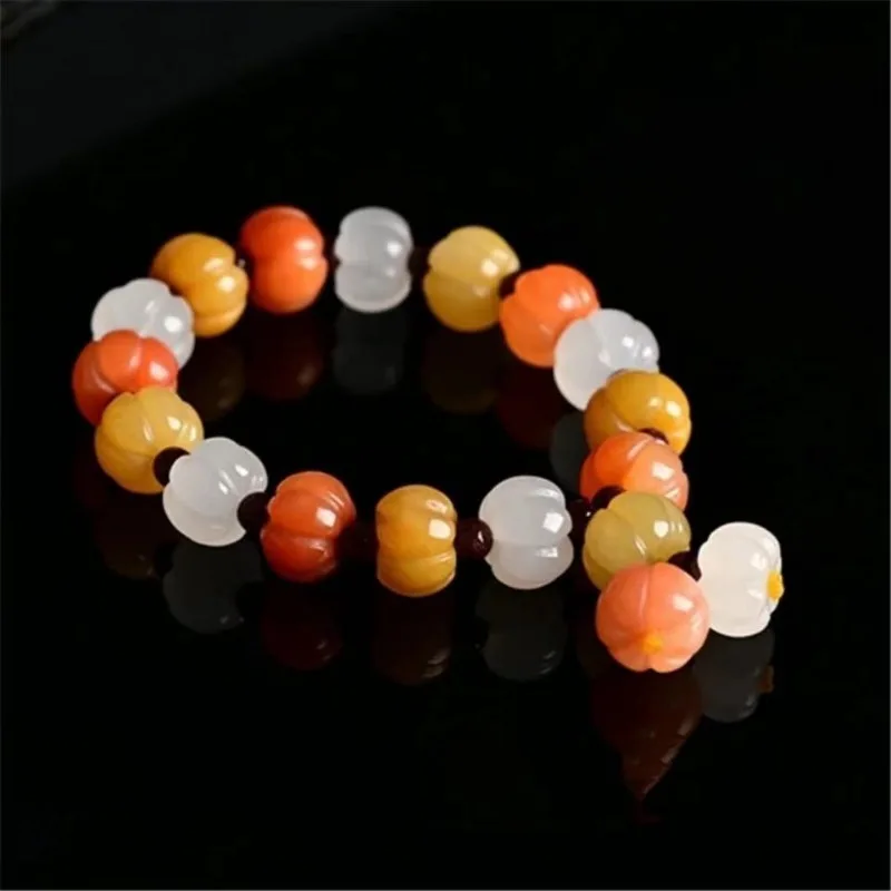 Натуральный золотистый нефритовый браслет с бусинами в виде тыквы для мужчин и