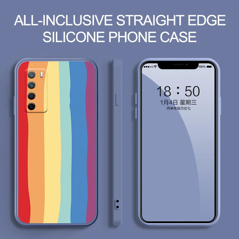 

Rainbow Color Matching For Huawei Honor Play 3 4 5 4t 5t Pro Phone Case Square Silicone For Honor 5T LIte Soft Cover