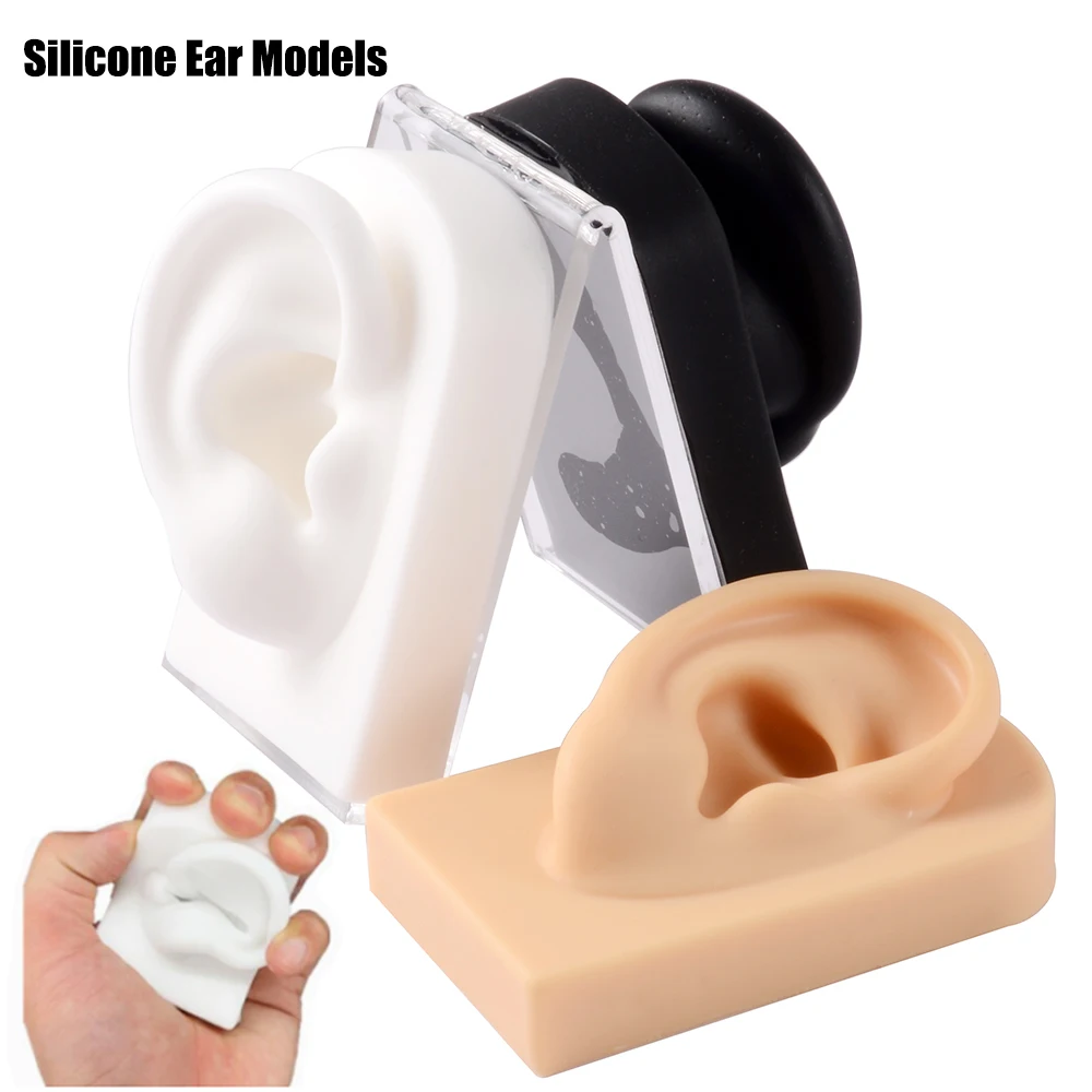 

1PC Hot Sale Soft Silicone Ear Model Tattoo Practice Piercing Tools Square Nose Models Ear Studs Earring Display Stand Kit