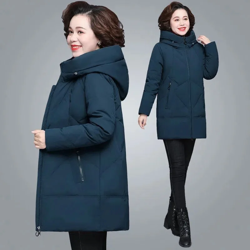 

2023 New Winter Jacket Parka Women Hooded Thick Down Jacket Female Middle Aged Mother Cotton Coat Grandmother Wear Long Parkas