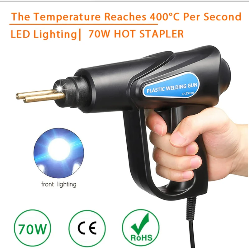 

Новый пластиковый сварочный аппарат, 70 Вт, тепловой пистолет, горячий степлер, пластиковая сварочная машина, бампер, паяльник, скобы, бампер, ремонт автомобиля, набор инструментов