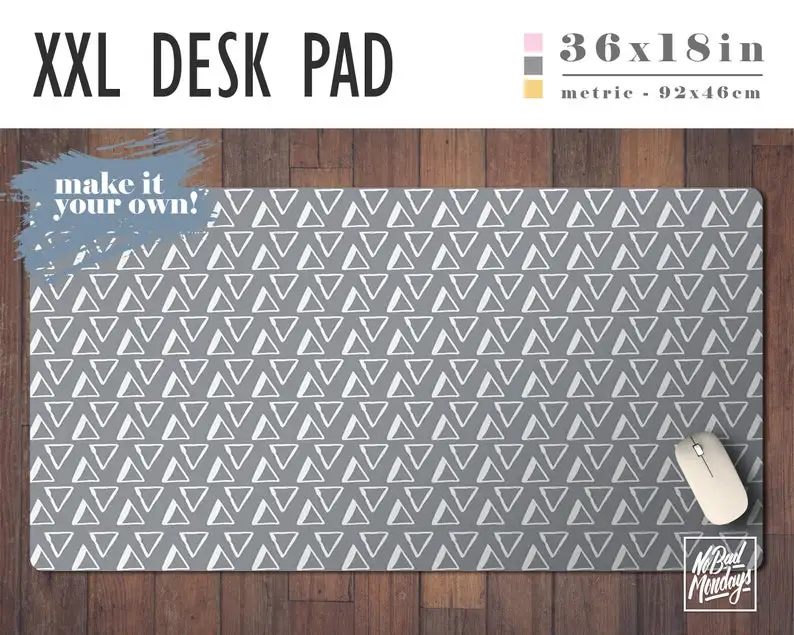 

Triangle Print Large Desk Pad - Choose Your Base Color! 36x18" - Extra Large Mouse Pad - Mouse Mat - Extended Mouse Pad - Desk A