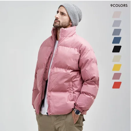 Winter 2022 New Men Light Blue Oversized Puffer Parkas Stand Collar Warm Thick Coat Male Fashion Casual Padded Cotton Jacket