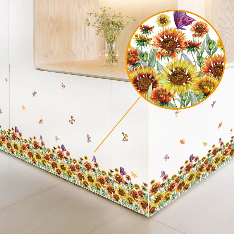 

Sunflower Skirting Line Wall Stickers Cozy Bedroom Hallway Cabinet Bay Window Bathroom Decoration Wallpaper Flower Wall Decals
