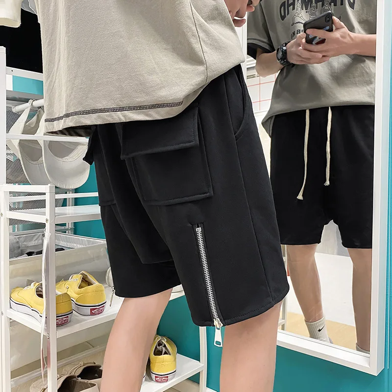 

Summer Zipper Overalls Shorts Men's Loose Casual Korean Style Multi-pocket Sports Five-point Pants Ins Tide