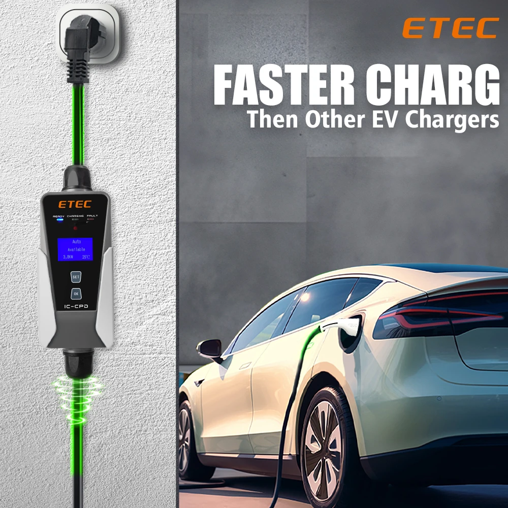 Портативное зарядное устройство ETEC 1PH 32A 7 3 кВт с вилкой типа 2 зарядным кабелем