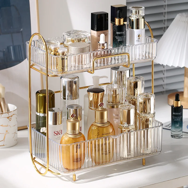 

Perfume Makeup Holder Double Waterproof Rack Cosmetic Metal Desktop Storage Layer Shelf Lipstick Organizer Bathroom Skincare