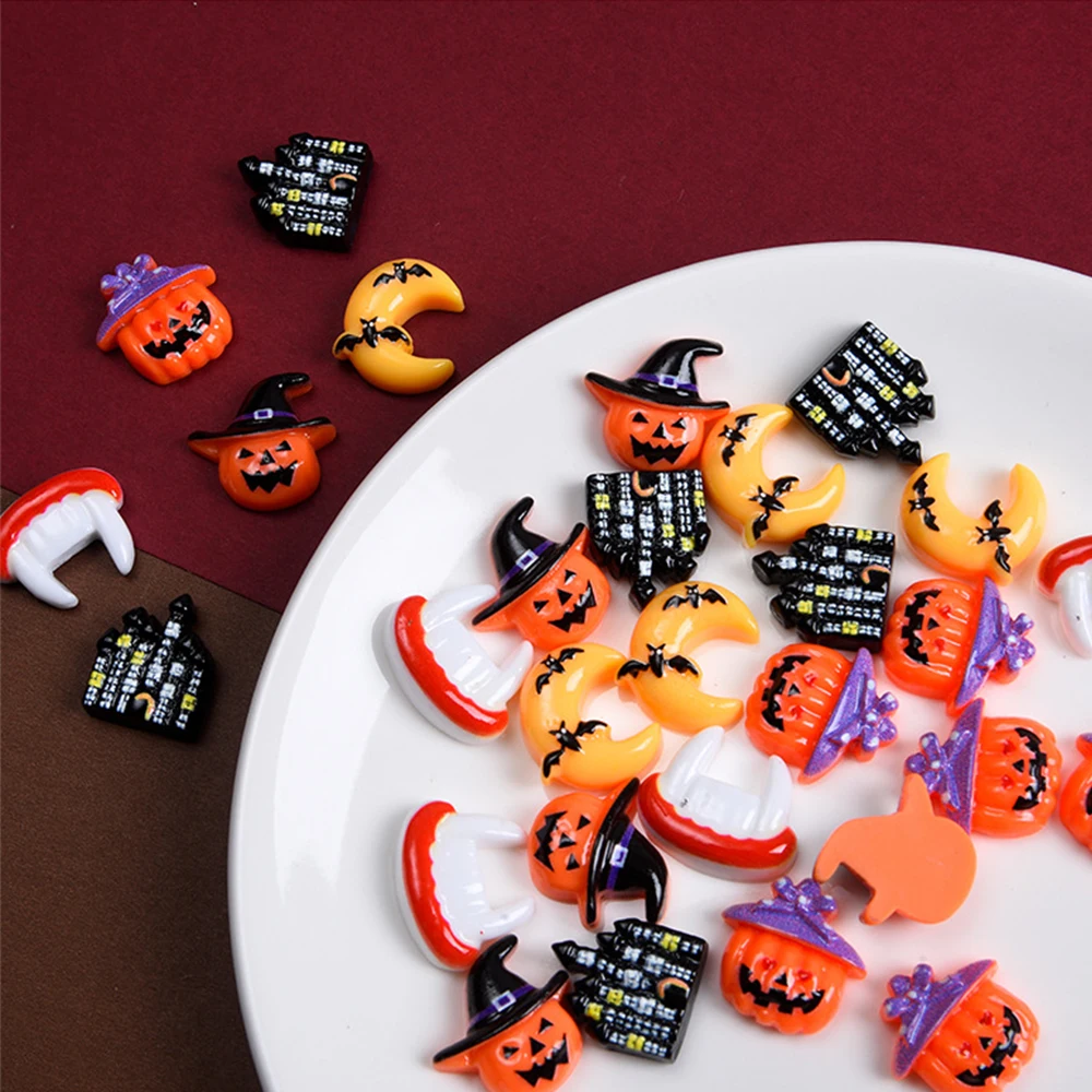 10 шт. новый Хэллоуин летучая мышь луна серии смоляные кабошоны с плоской задней