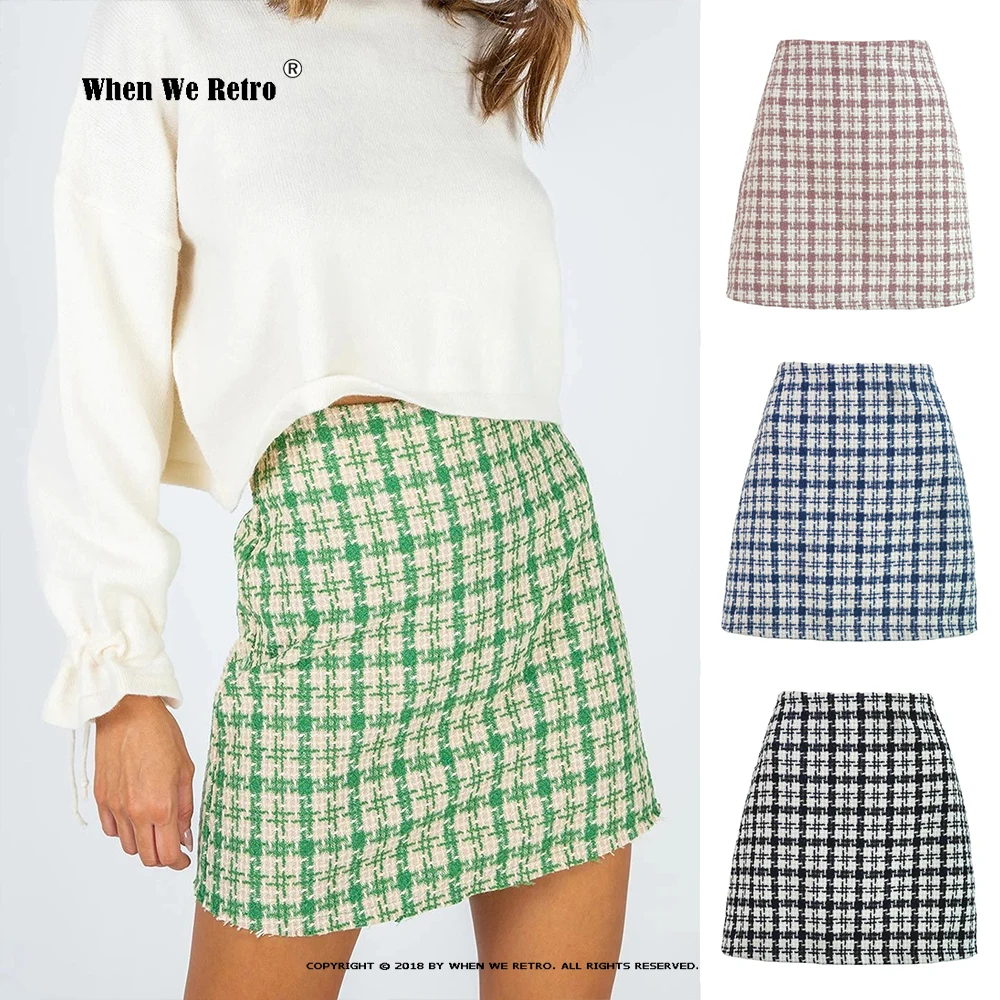 

Женская мини-юбка с высокой талией, трапециевидная юбка в клетку