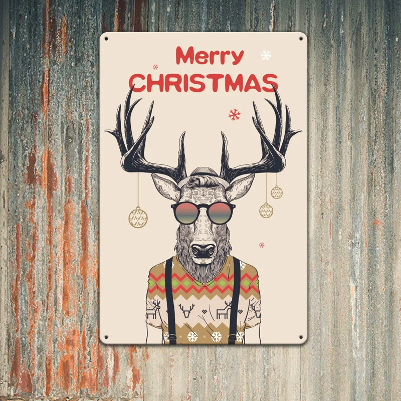 

Merry Christmas Cartoon Deer Series Plaques Retro Signs Decoration Festive Background Wall Decor Metal Plate Poster Tin Sign