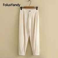 zippers casual loose women harem pants plus size 3xl high waist trousers solid pencil pants black beige kkfy6185