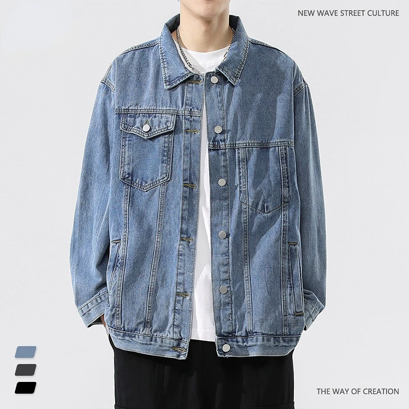 

Autumn and winter new product ounces Japanese retro solid color old washed denim jacket overalls men