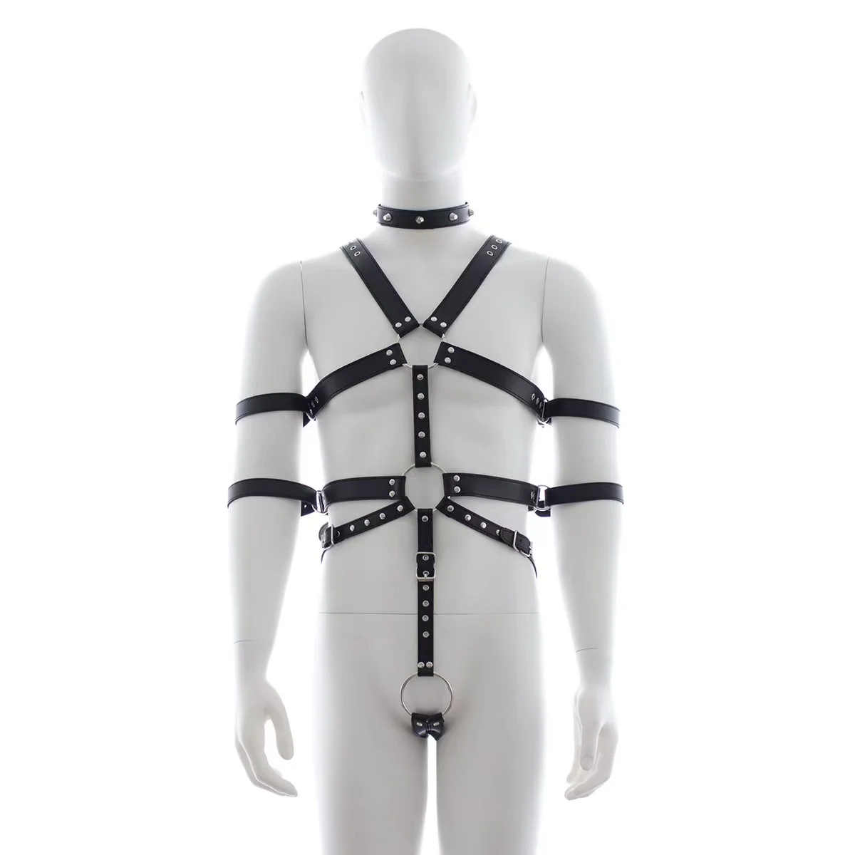 

Men's Black Sexy Faux Leather Set Vest Flirting Full Body Bondage Gay Man Underwear Tops Nightclub Rave Wear PU Leather Harness