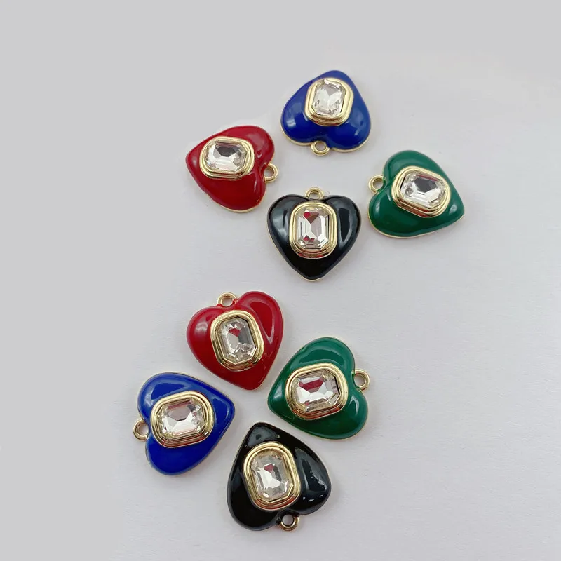 

10Pcs Rhinestone Drops Of Oil Loving Heart Charms Pendants For Diy Cute Necklace Earring Connector Accessory Women Jewelry Make