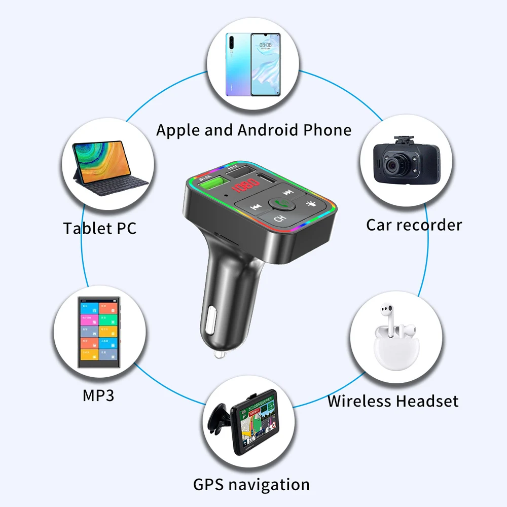 FM-трансмиттер Bluetooth 5 0 12-24 В 3 USB-порта