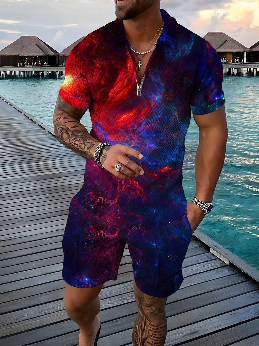 

Summer Fashion Men's Clothing POLO Shirt Short Sleeve + Sports Shorts Set Outdoor Leisure 3D Printing Street 2 Piece Set