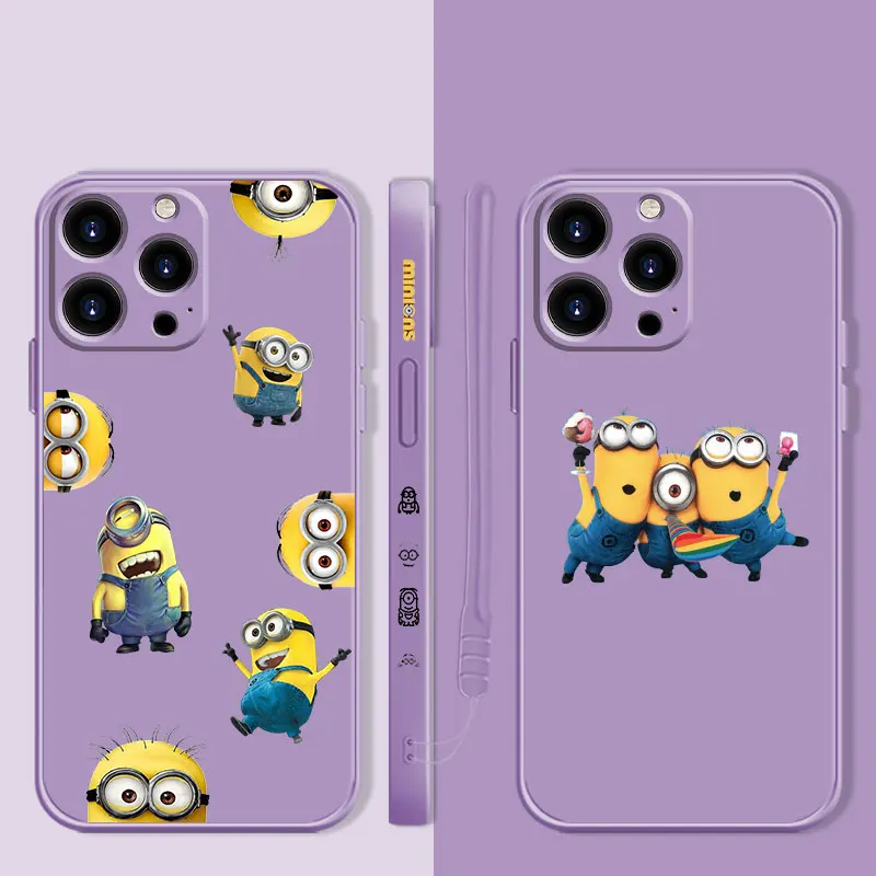 

Square Liquid Phone Case For Apple iPhone 14 13 12 11 Pro Max 13 12 Mini XS XR X 7 8 6 6S Plus Impish Minions Bob Stuart Kevin