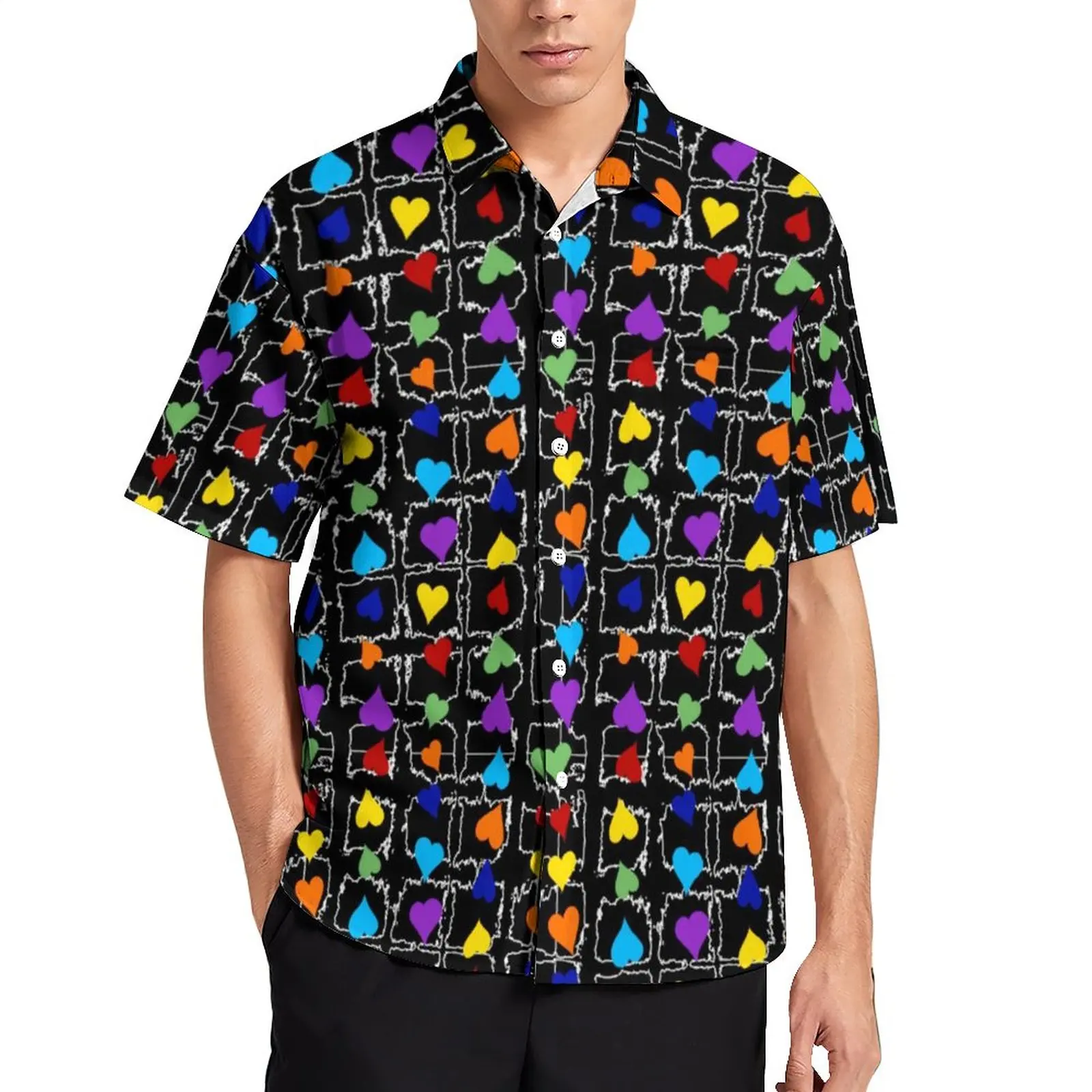 

Женская Повседневная рубашка Pride Rainbow Hearts ЛГБТ, Пляжная Свободная рубашка, винтажные блузки с коротким рукавом, Одежда большого размера с графическим принтом