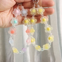kawaii candy color flower beads lanyard keychain female key ring car keychain bag backpack decorative box pendant girl gift y223