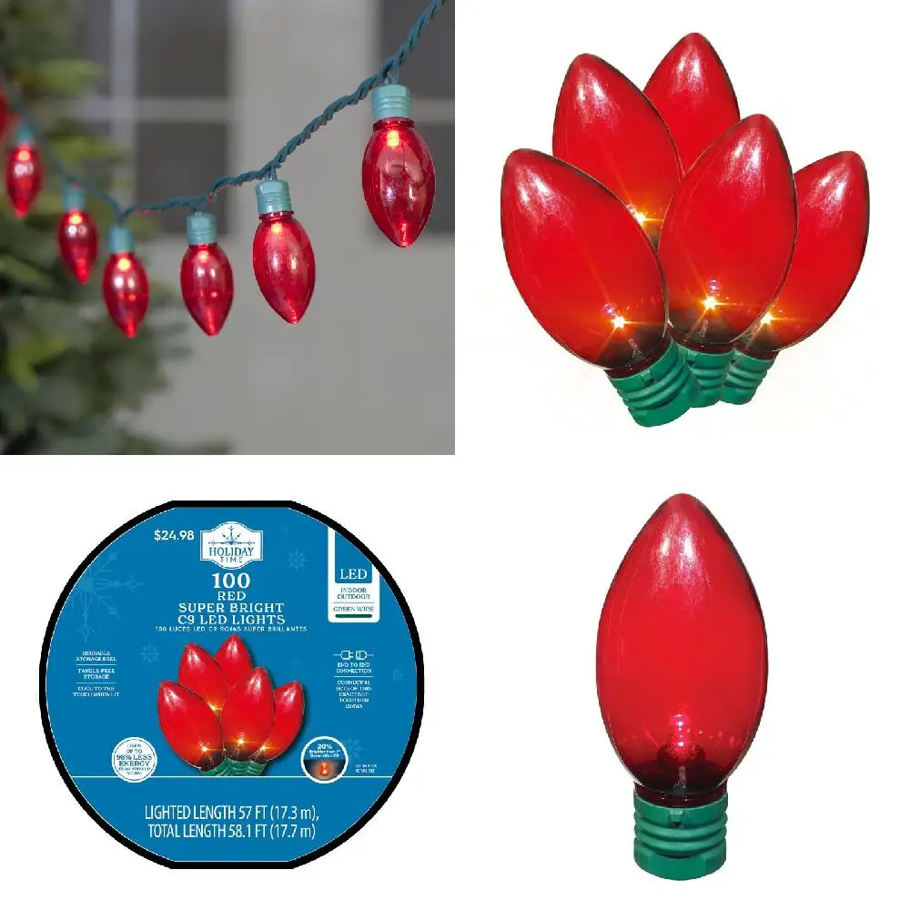 

Gorgeous C9 Red LED Lights with Smooth Green Wire, 1 Foot Length.