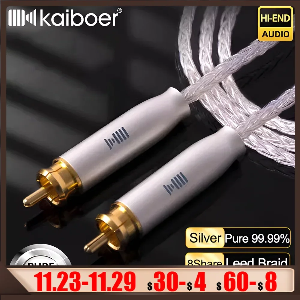 

Kaiboer Pure Silver RCA Cable Male To Male Subwoofer Cord Digital Coaxial Audio Cable for Home Theater HDTV Amplifier Speaker