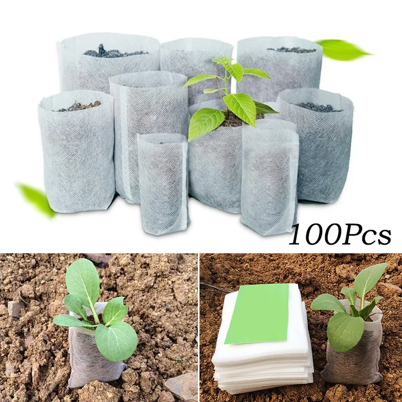 

Мешки для выращивания растений 8*10/10*12/14*16 см, нетканые биоразлагаемые мешки для питомника, горшки для рассады с 100 шт.