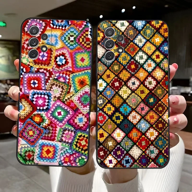 

Granny Square Crochet Phone Case Luxury Design For Samsung Galaxy S23 S21 S10 S30 S20 S22 S8 S9 Pro Plus Ultra Fe Covers