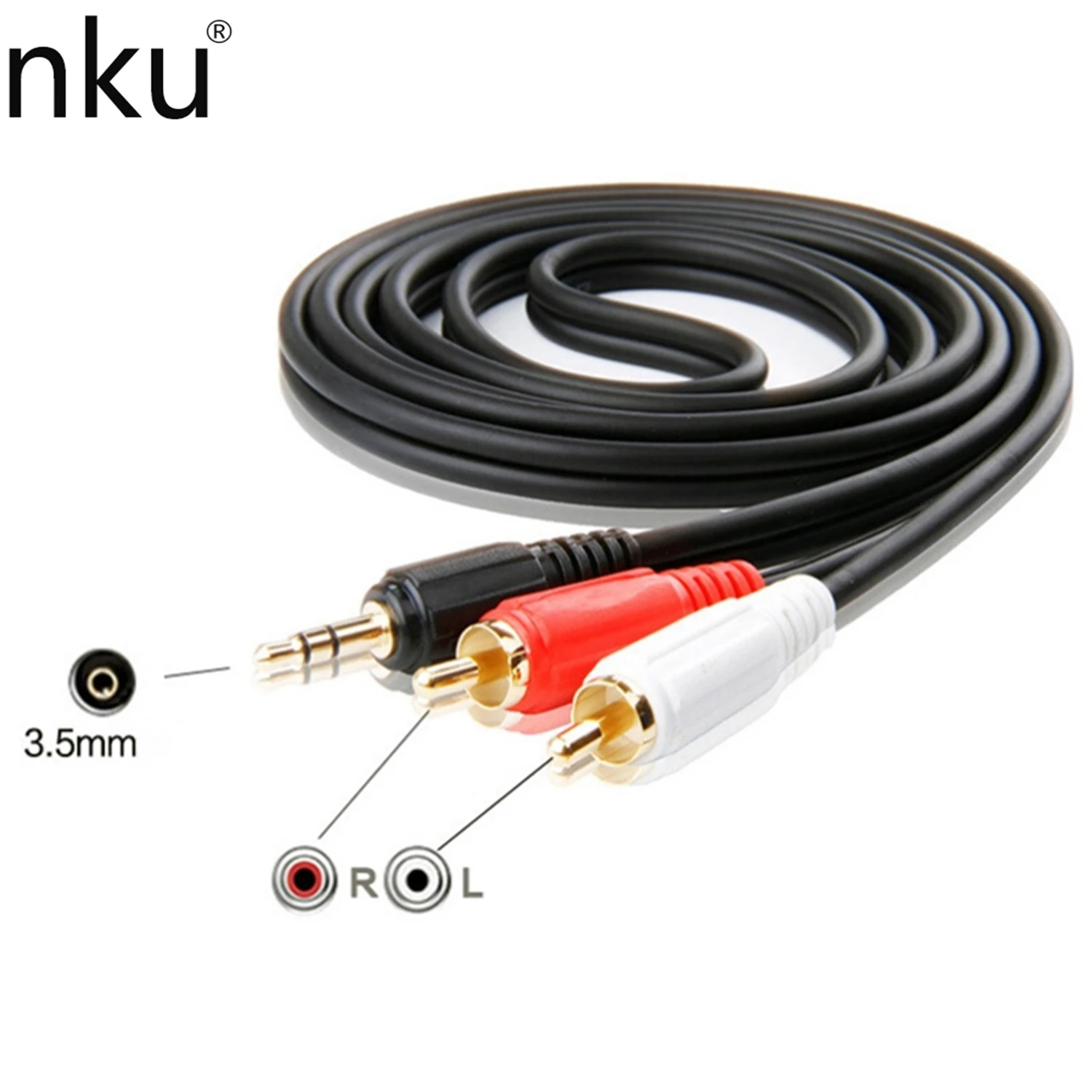 

Nku RCA To 3.5mm 1/8" Male To Male Aux To 2 RCA Audio Cable Y Splitter Cord for PC Smartphone Tablet MP3 Speaker Amplifier CD