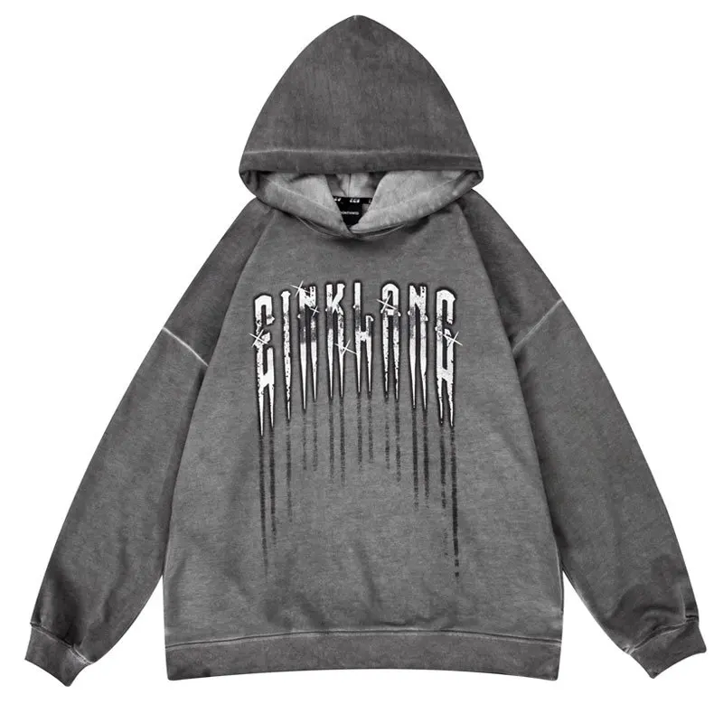 

Vintage Hoodie Sweatshirt Hip Hop Retro Letter Print Distressed Wash Hooded Pullover Streetwear Harajuku Casual Loose Hoodies