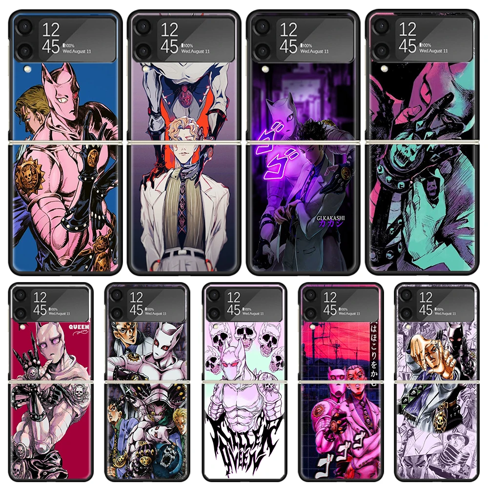 Черные чехлы для телефонов в стиле аниме JoJo Killer Queen Samsung Z Flip 6 5 4 3 Luxury Hard Galaxy ZFlip6 Flip5