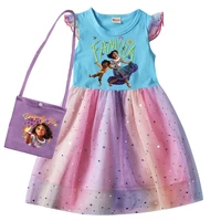 disney encanto girls summer dress cartoon printed cotton cute dress princess dress bag kids girls party dress