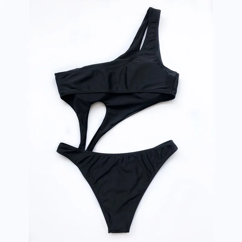 INGAGA One Shoulder Piece Swimsuit 2022 Swimwear Women Sexy Cut Out Monokini Beachwear New Bathing Suit Black Bodysuit | Спорт и