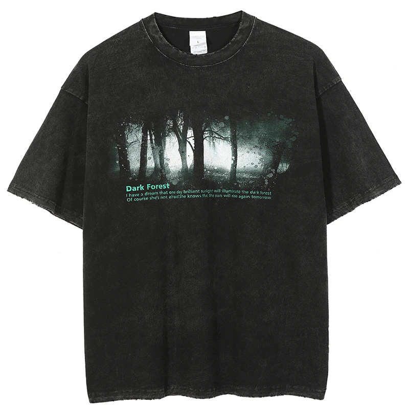 

Men T Shirt Harajuku Punk Forest Print Oversized T Shirt For Men T Summer 100% Cotton Tops Streetwear Male T-shirts