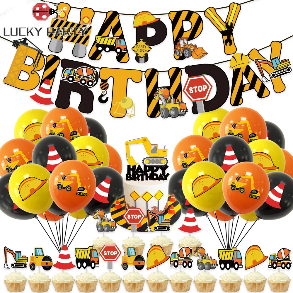 

Birthday Decoration for Boys Happy Birthday Banner Cars School Bus Train Fire Truck Motorcycle Plane Balloons Transport Vehicles