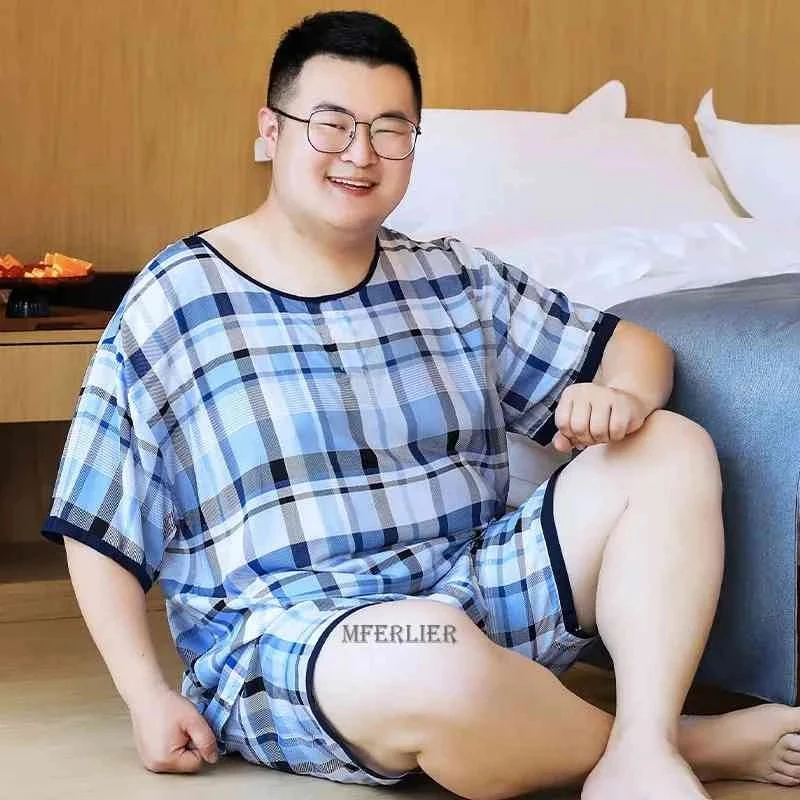 

new summer men plaid pajamas sets high quality plus size 6XL 7XL letter dot short sleeve sleepwear homewear comfortable pajamas